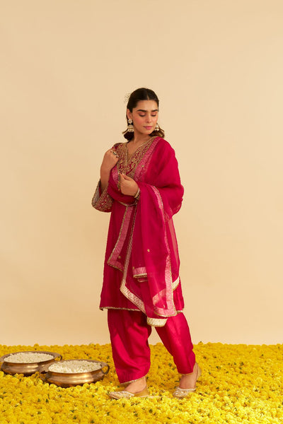 Mehza - Short Chauga With Salwar-Hotpink
