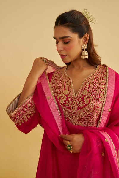 Mehza - Short Chauga With Salwar-Hotpink