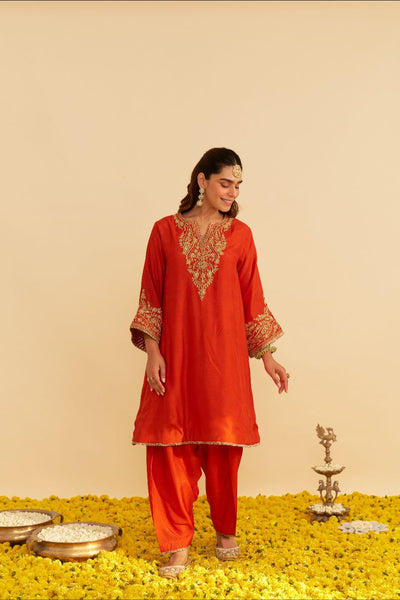 Marwa - Short Chauga With Salwar-Burnt Orange