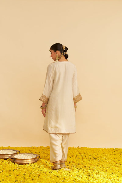 Mehza - Short Chauga With Salwar-Daisy Ivory