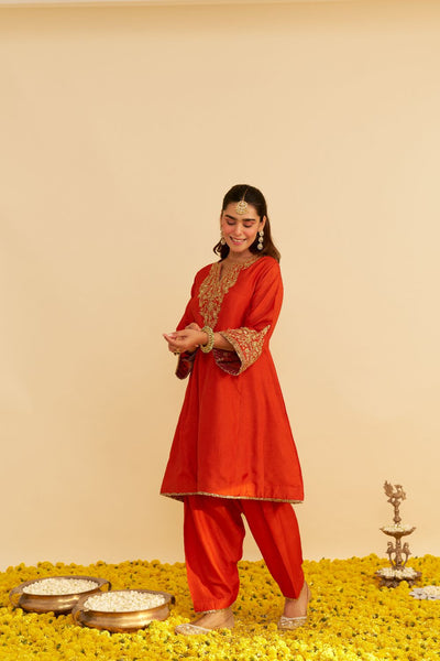 Marwa - Short Chauga With Salwar-Burnt Orange