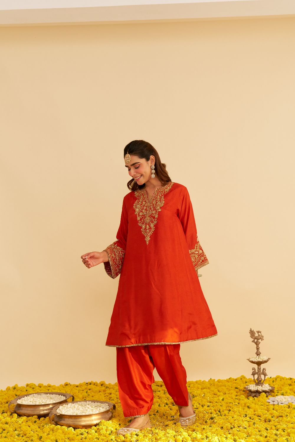 Marwa - Short Chauga With Salwar-Burnt Orange