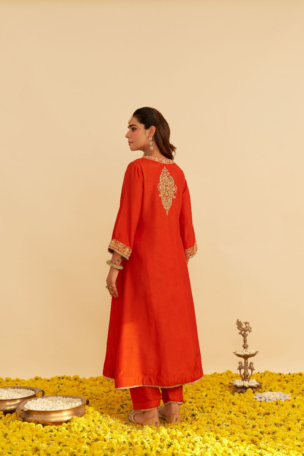 Hiba - Long Kaftan With Salwar-Burnt Orange