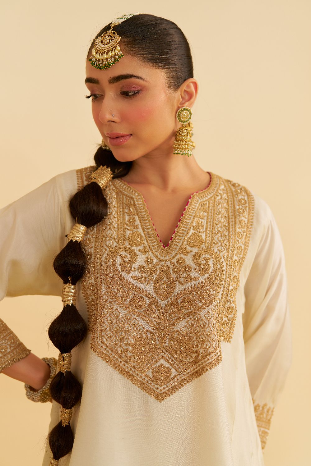 Mehza - Short Chauga With Salwar-Daisy Ivory