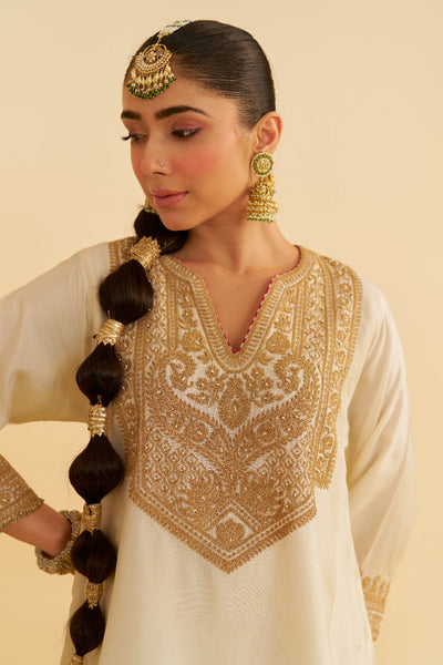 Mehza - Short Chauga With Salwar-Daisy Ivory