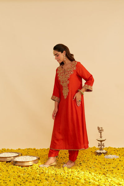 Hiba - Long Kaftan With Salwar-Burnt Orange