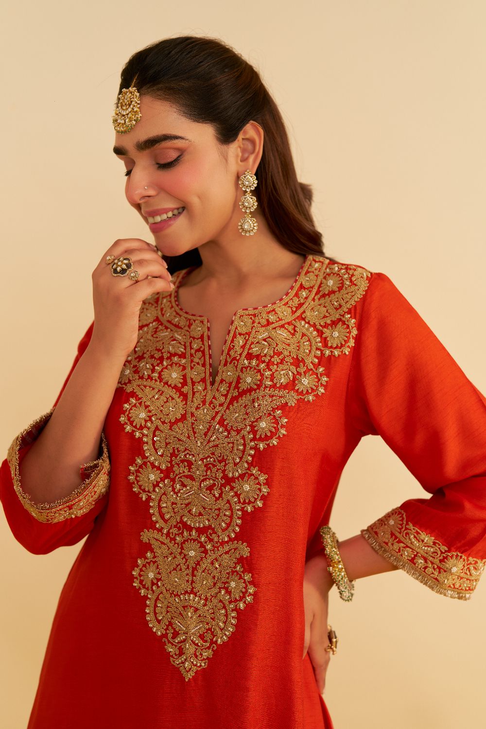 Hiba - Long Kaftan With Salwar-Burnt Orange