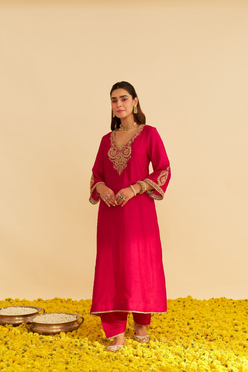 Haayat - Long Kaftan With Salwar-Hotpink