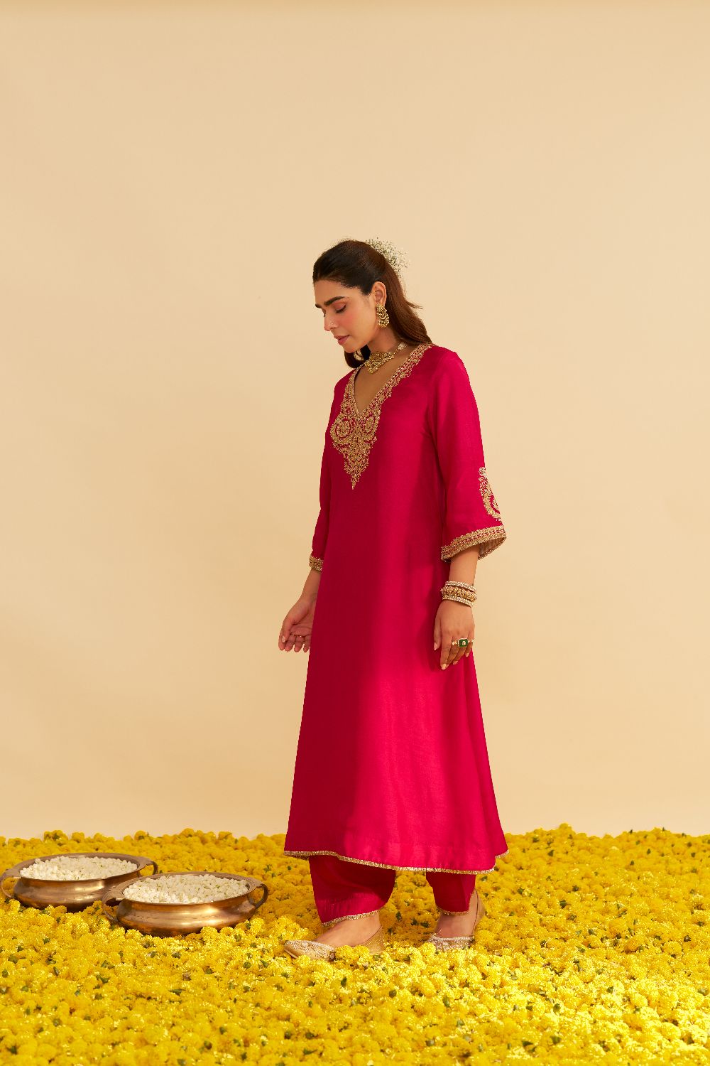Haayat - Long Kaftan With Salwar-Hotpink