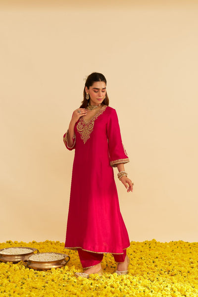 Haayat - Long Kaftan With Salwar-Hotpink