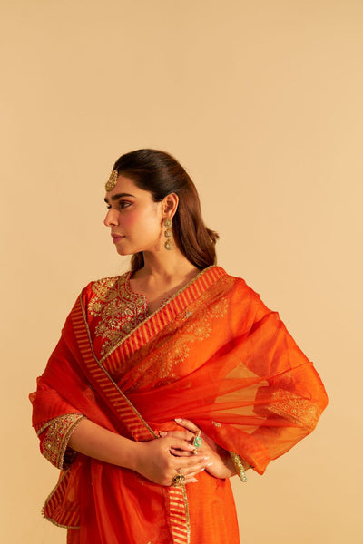 Hiba - Long Kaftan With Salwar-Burnt Orange