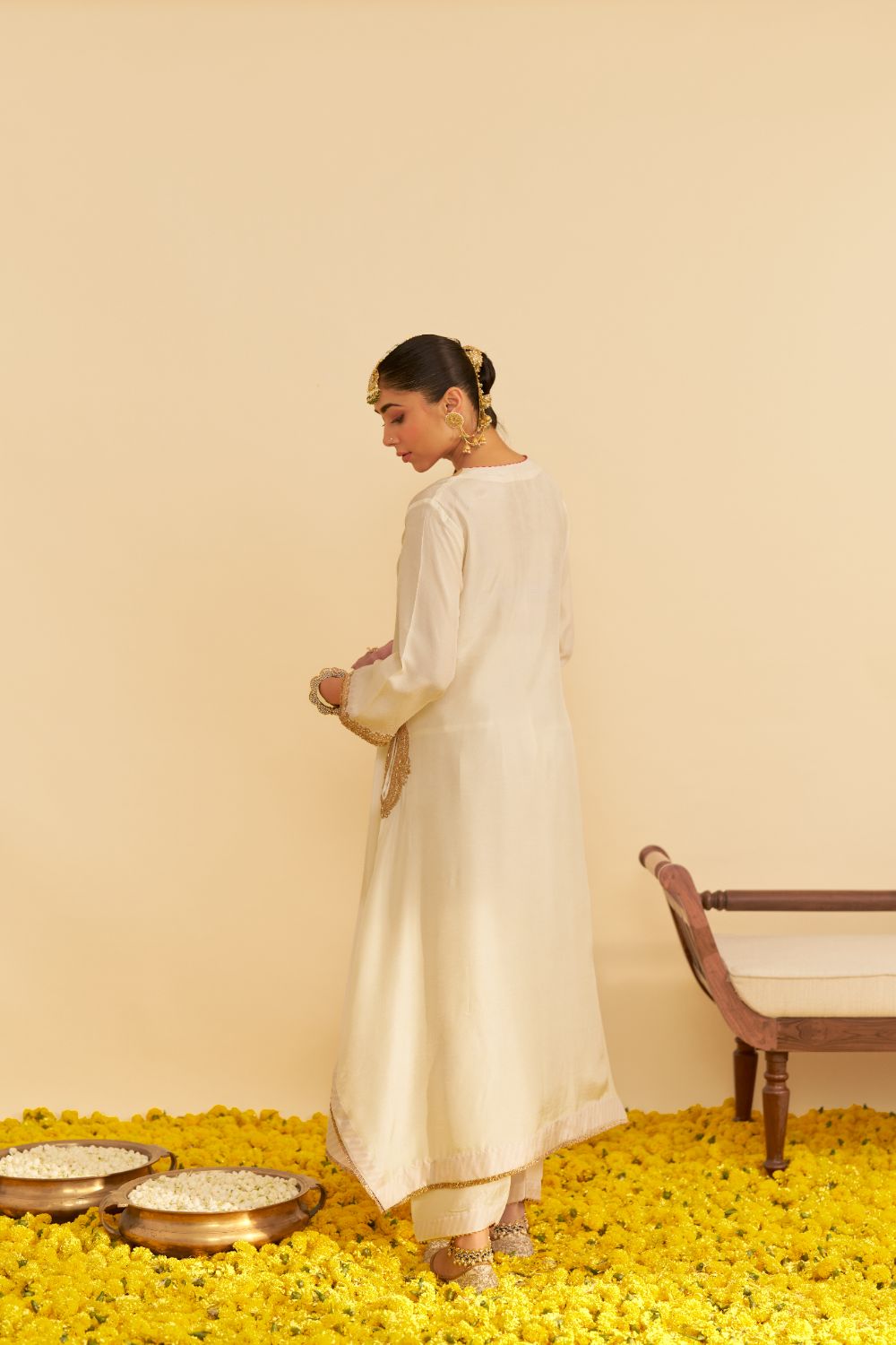 Amaya - Long Kaftan With Salwar-Daisy Ivory