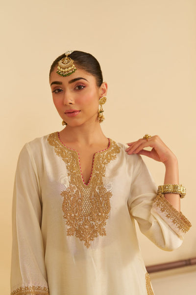 Amaya - Long Kaftan With Salwar-Daisy Ivory