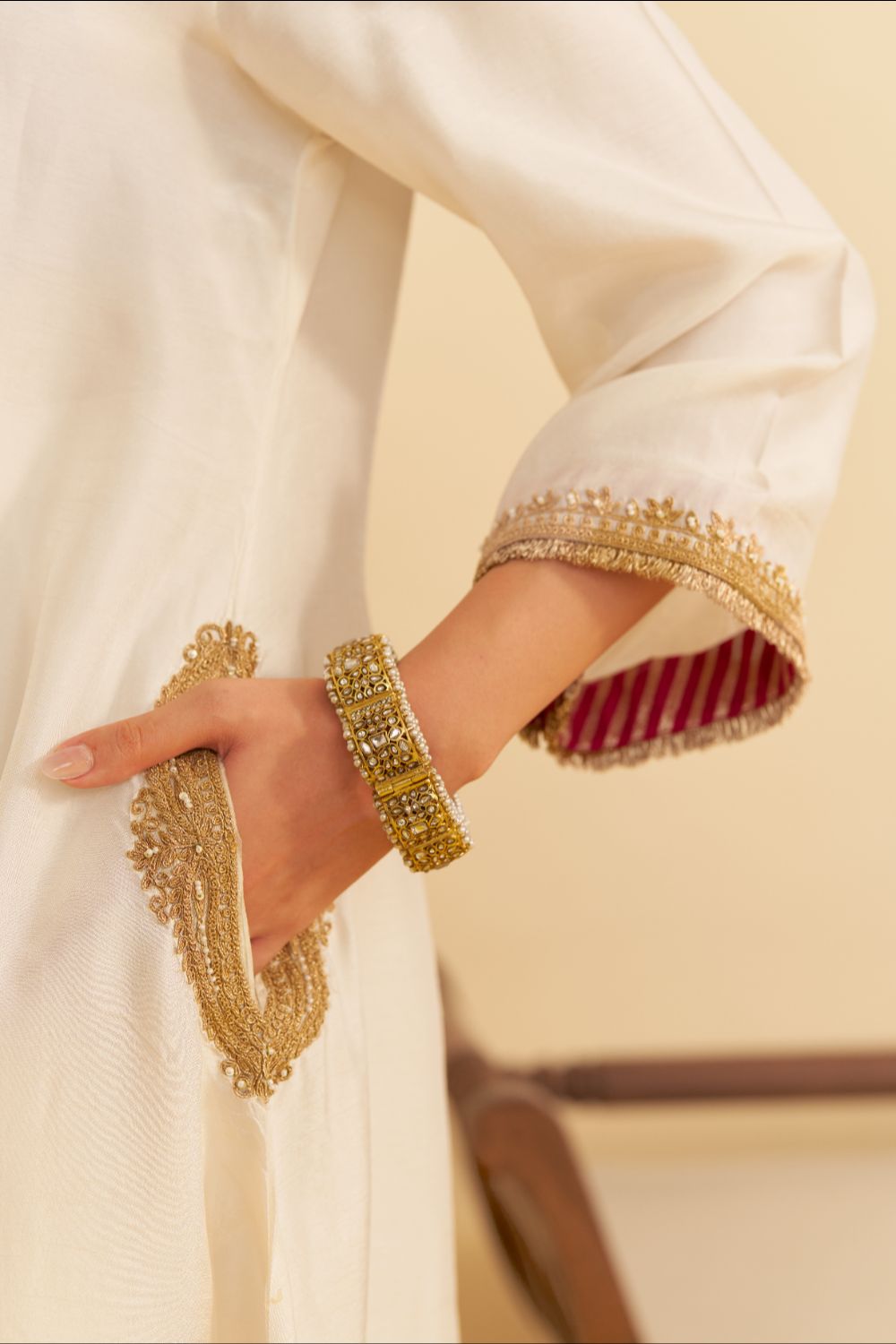 Amaya - Long Kaftan With Salwar-Daisy Ivory