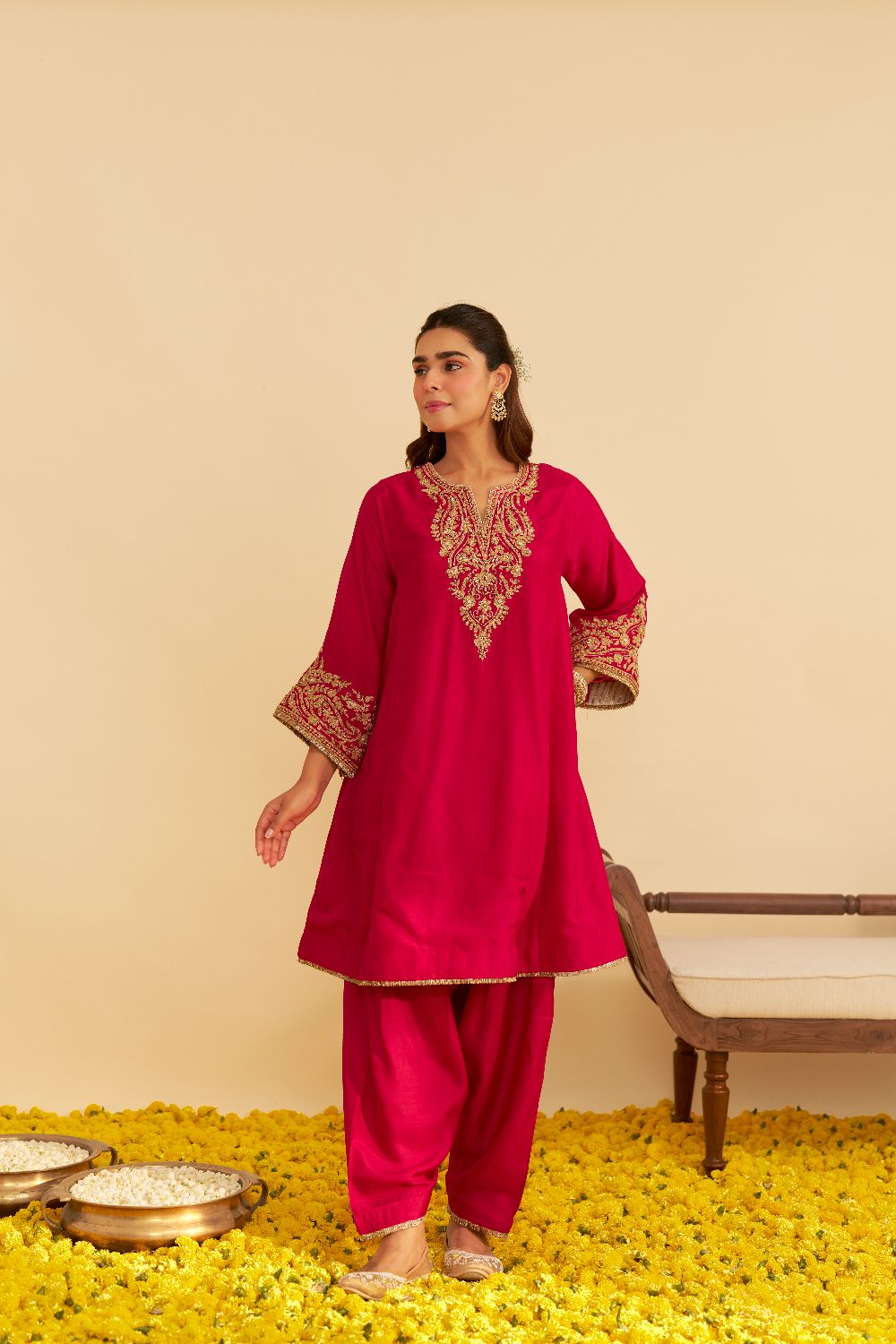 Marwa - Short Chauga With Salwar-Hotpink