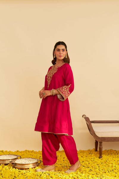 Marwa - Short Chauga With Salwar-Hotpink