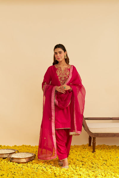 Marwa - Short Chauga With Salwar-Hotpink