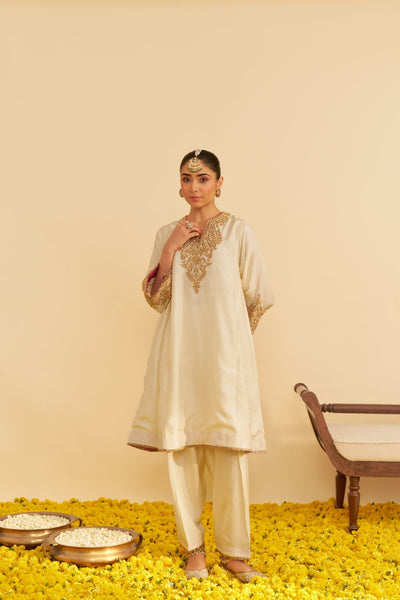 Marwa - Short Chauga With Salwar-Daisy Ivory