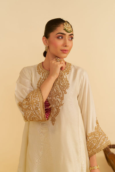 Marwa - Short Chauga With Salwar-Daisy Ivory