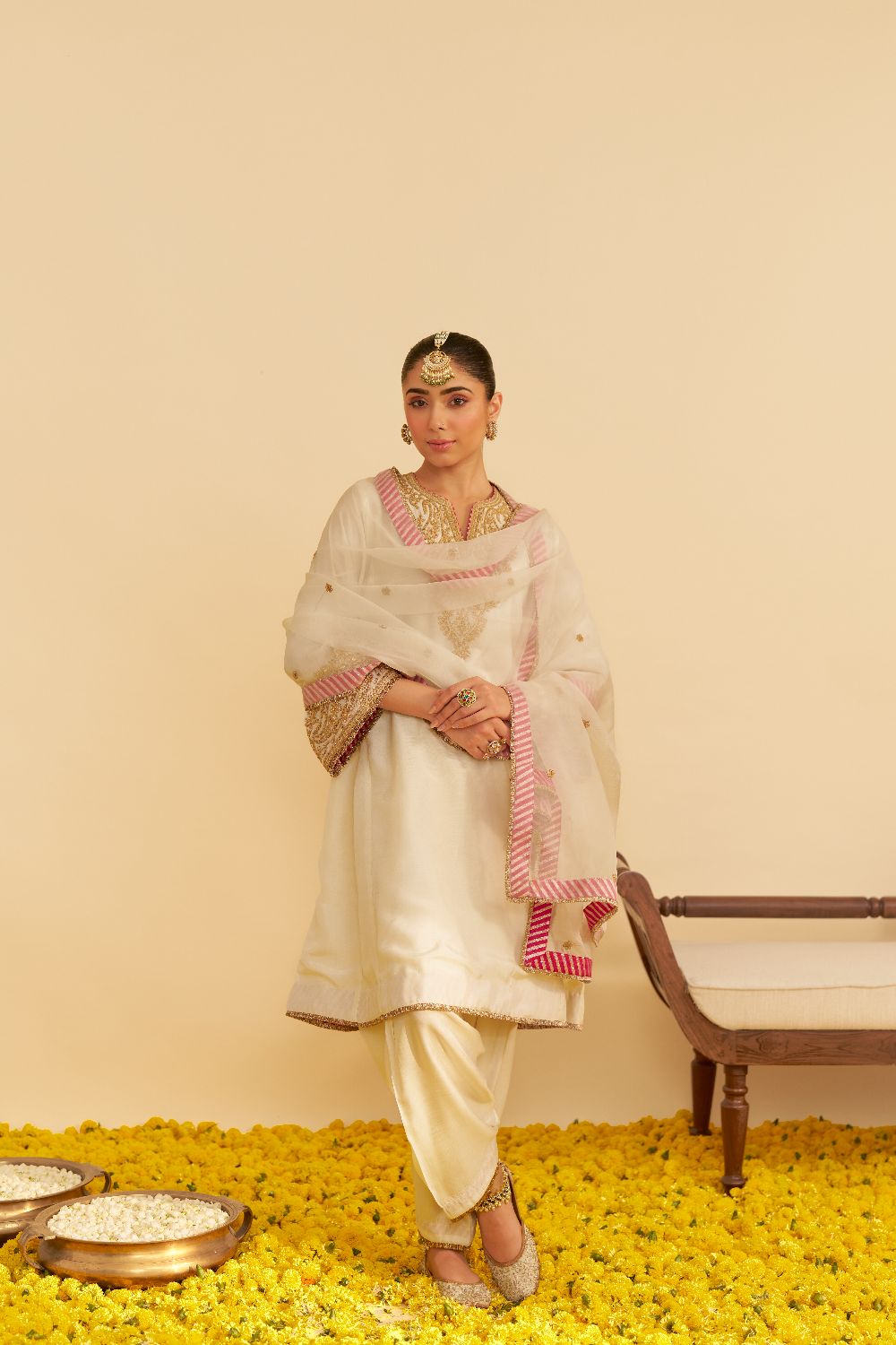 Marwa - Short Chauga With Salwar-Daisy Ivory