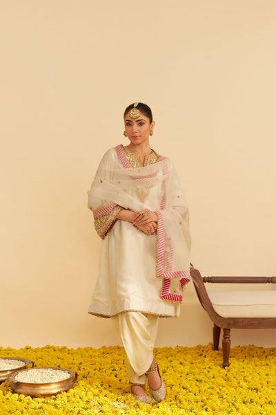 Marwa - Short Chauga With Salwar-Daisy Ivory