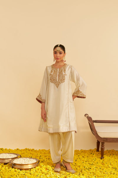 Ayra - Short Chauga With Salwar-Daisy Ivory