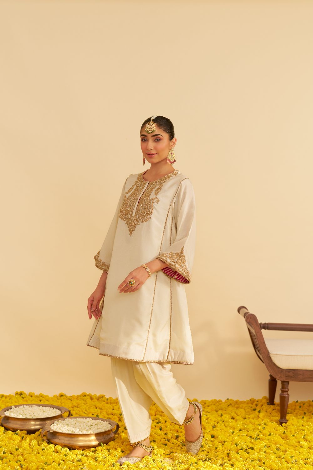 Ayra - Short Chauga With Salwar-Daisy Ivory