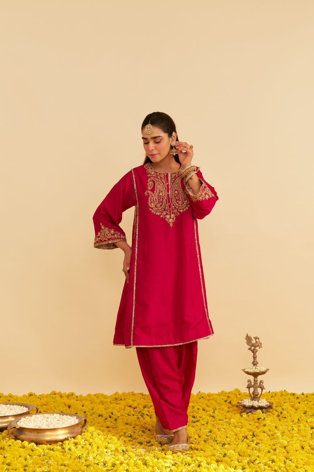 Ayra - Short Chauga With Salwar-Hotpink