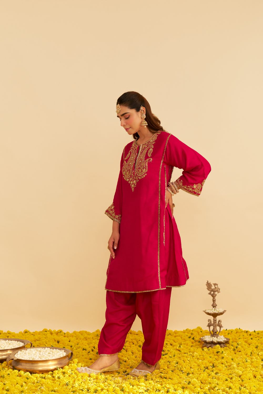 Ayra - Short Chauga With Salwar-Hotpink