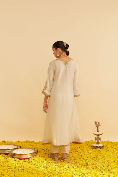 Haayat - Long Kaftan With Salwar-Daisy Ivory