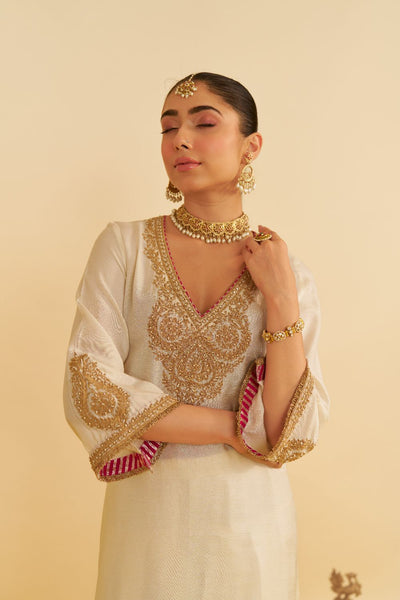 Haayat - Long Kaftan With Salwar-Daisy Ivory