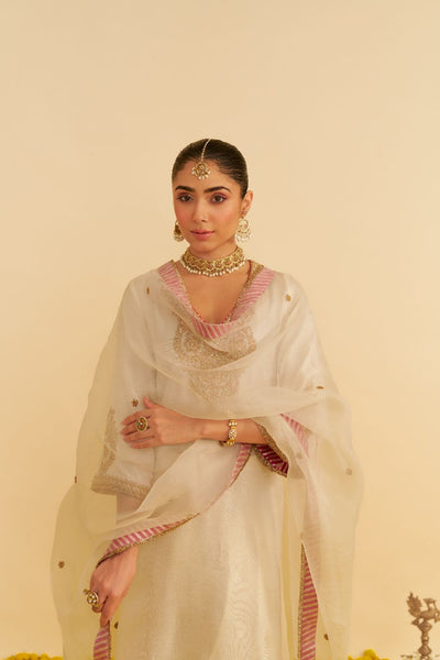Haayat - Long Kaftan With Salwar-Daisy Ivory