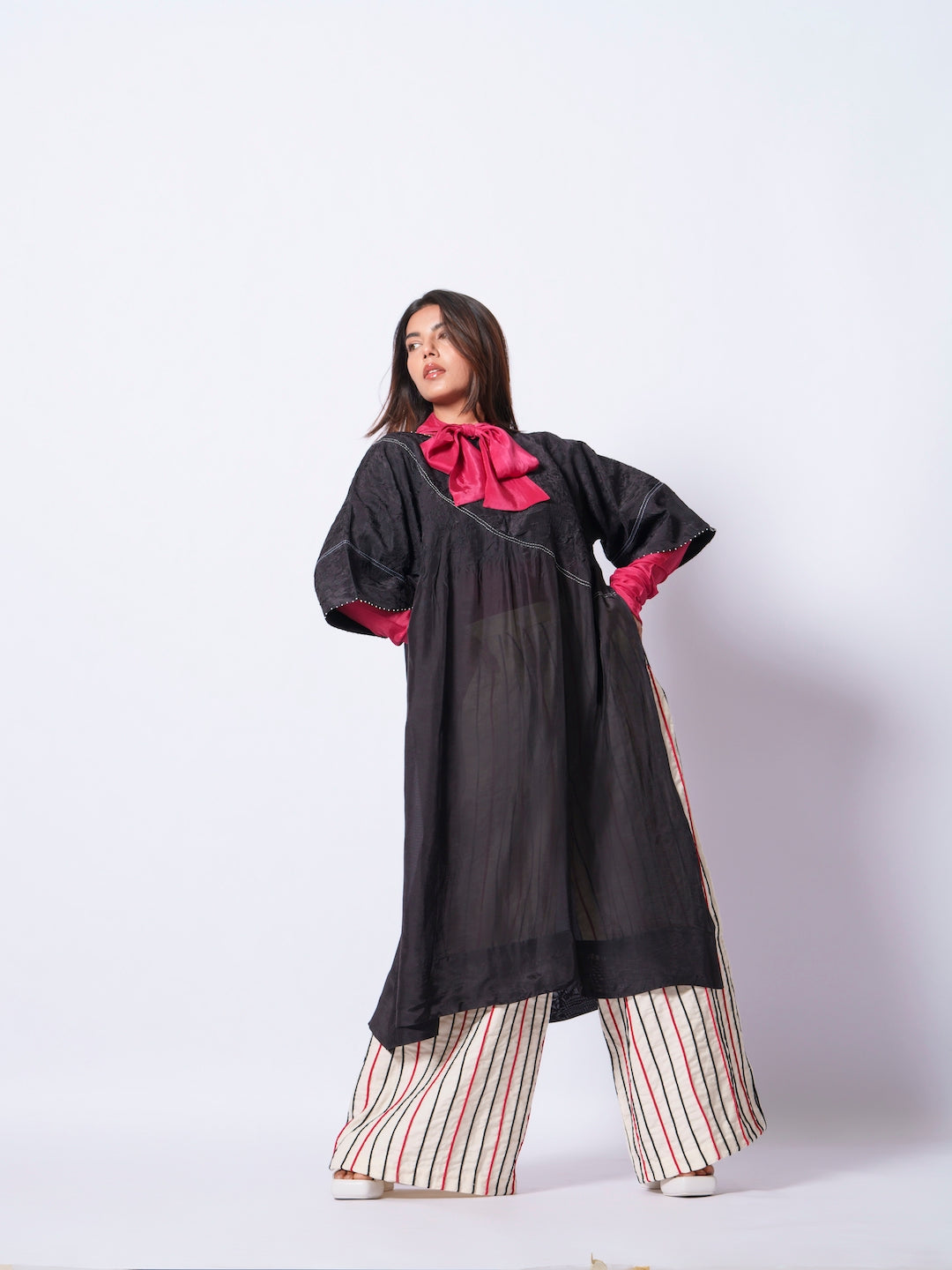 Cord Pants-Ivory + Black + Red