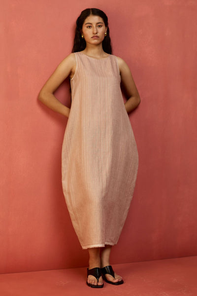 Juro Stripe Linen Parabola Dress - Rose