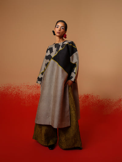 Crest Tunic-Grey + Black + Moss Green