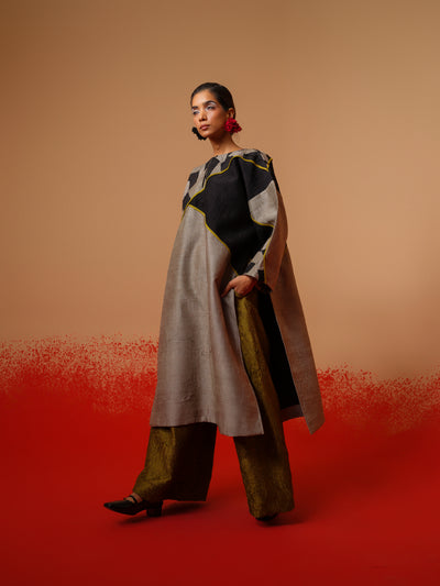 Crest Tunic-Grey + Black + Moss Green