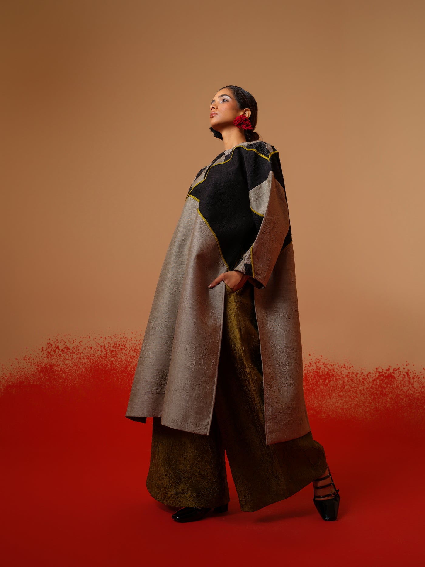 Crest Tunic-Grey + Black + Moss Green