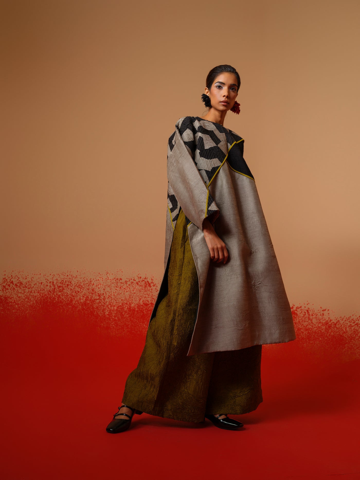 Crest Tunic-Grey + Black + Moss Green