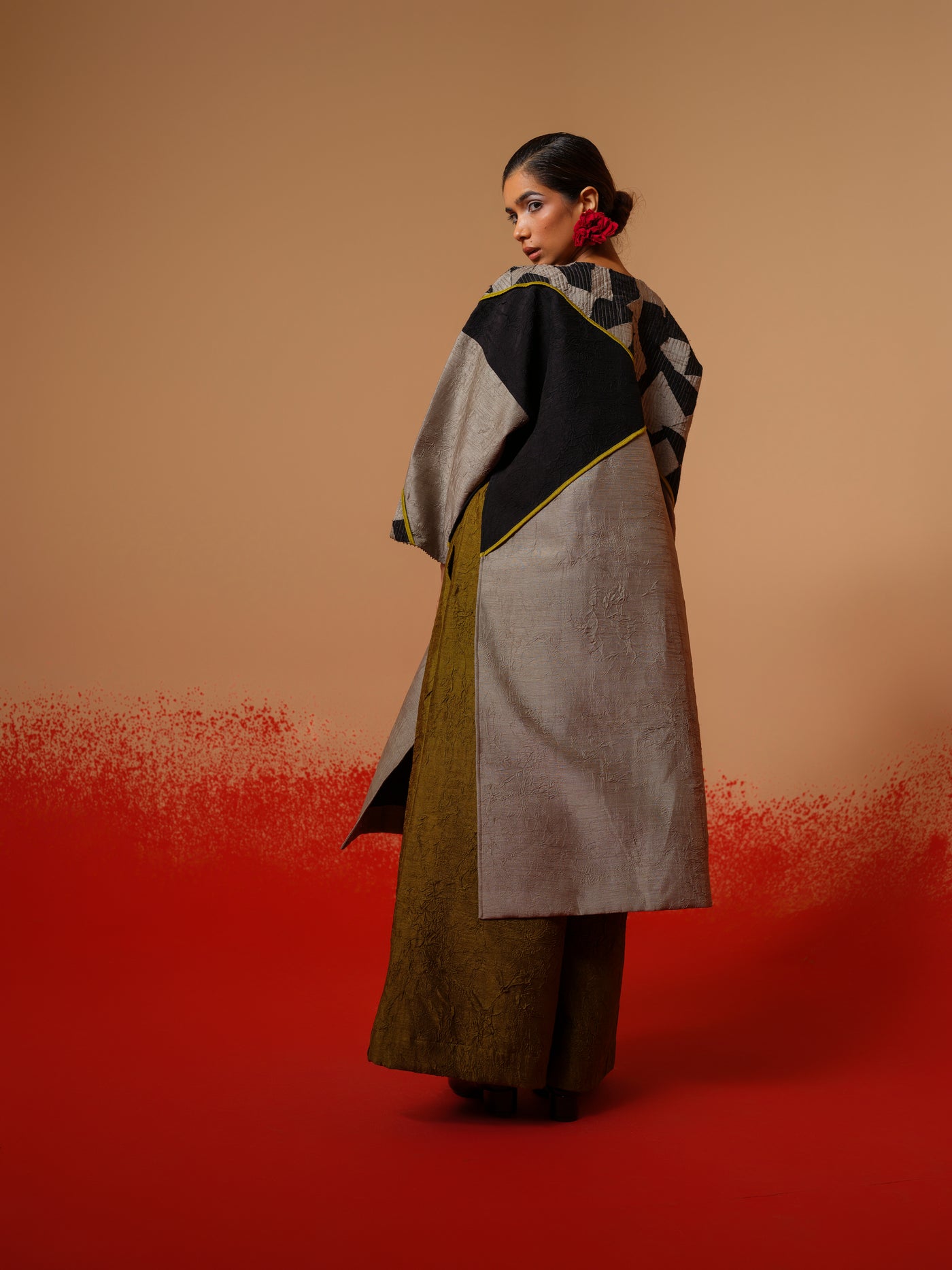 Crest Tunic-Grey + Black + Moss Green