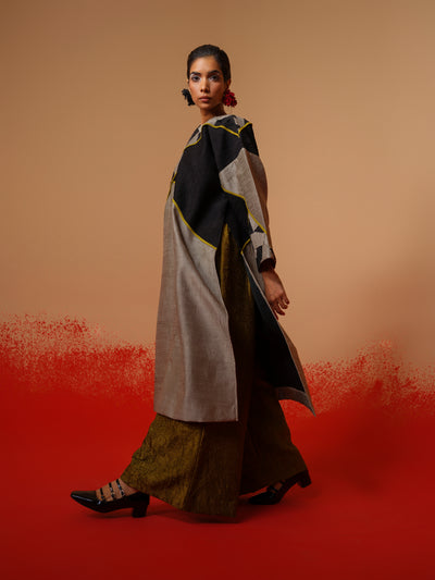 Crest Tunic-Grey + Black + Moss Green