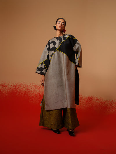 Crest Tunic-Grey + Black + Moss Green