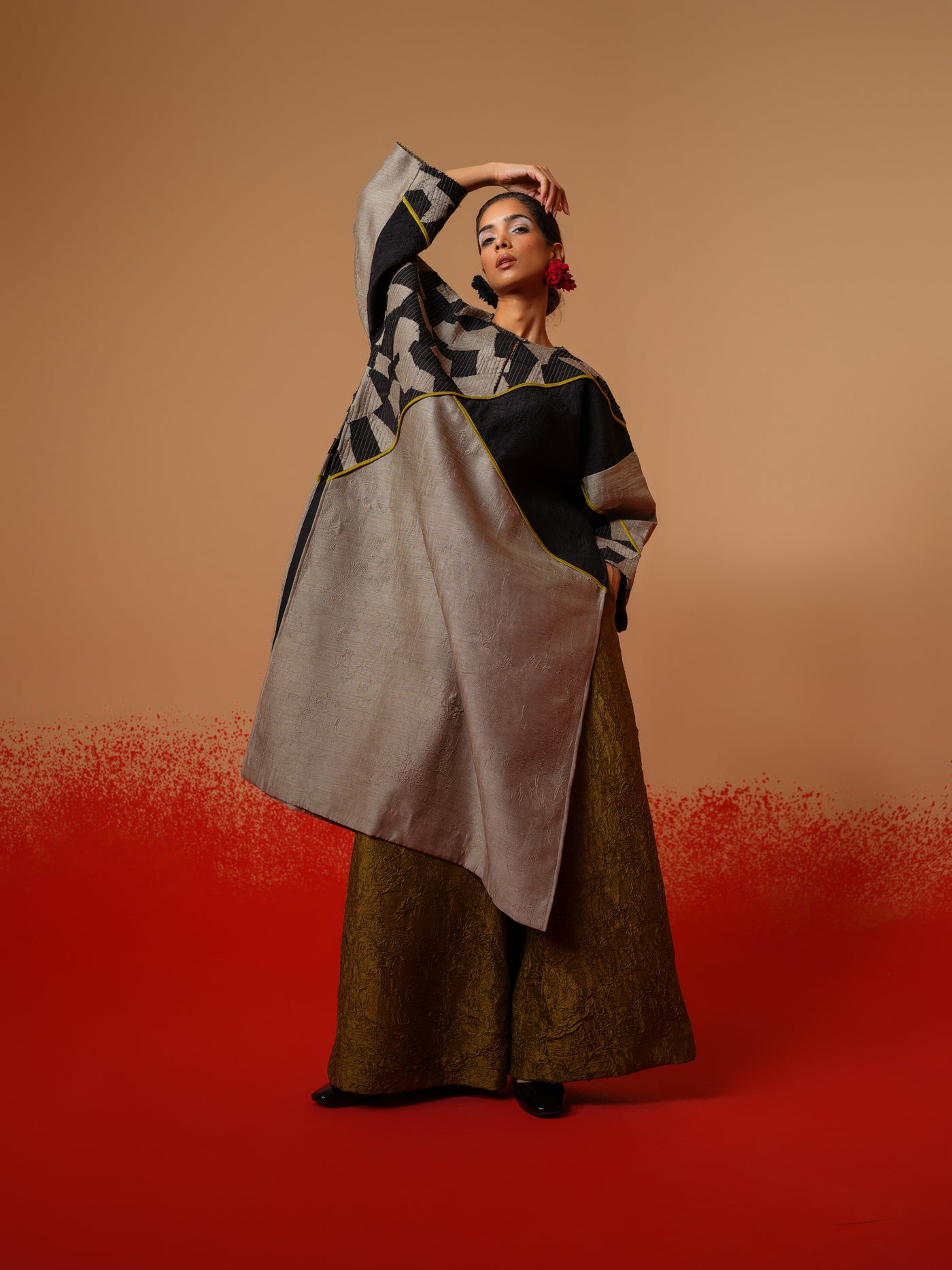 Crest Tunic-Grey + Black + Moss Green