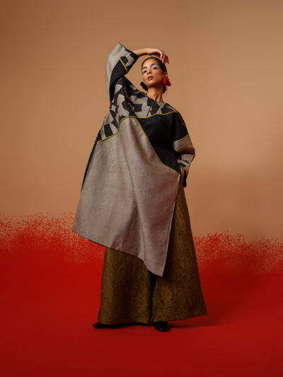 Crest Tunic-Grey + Black + Moss Green