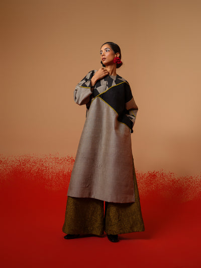 Crest Tunic-Grey + Black + Moss Green
