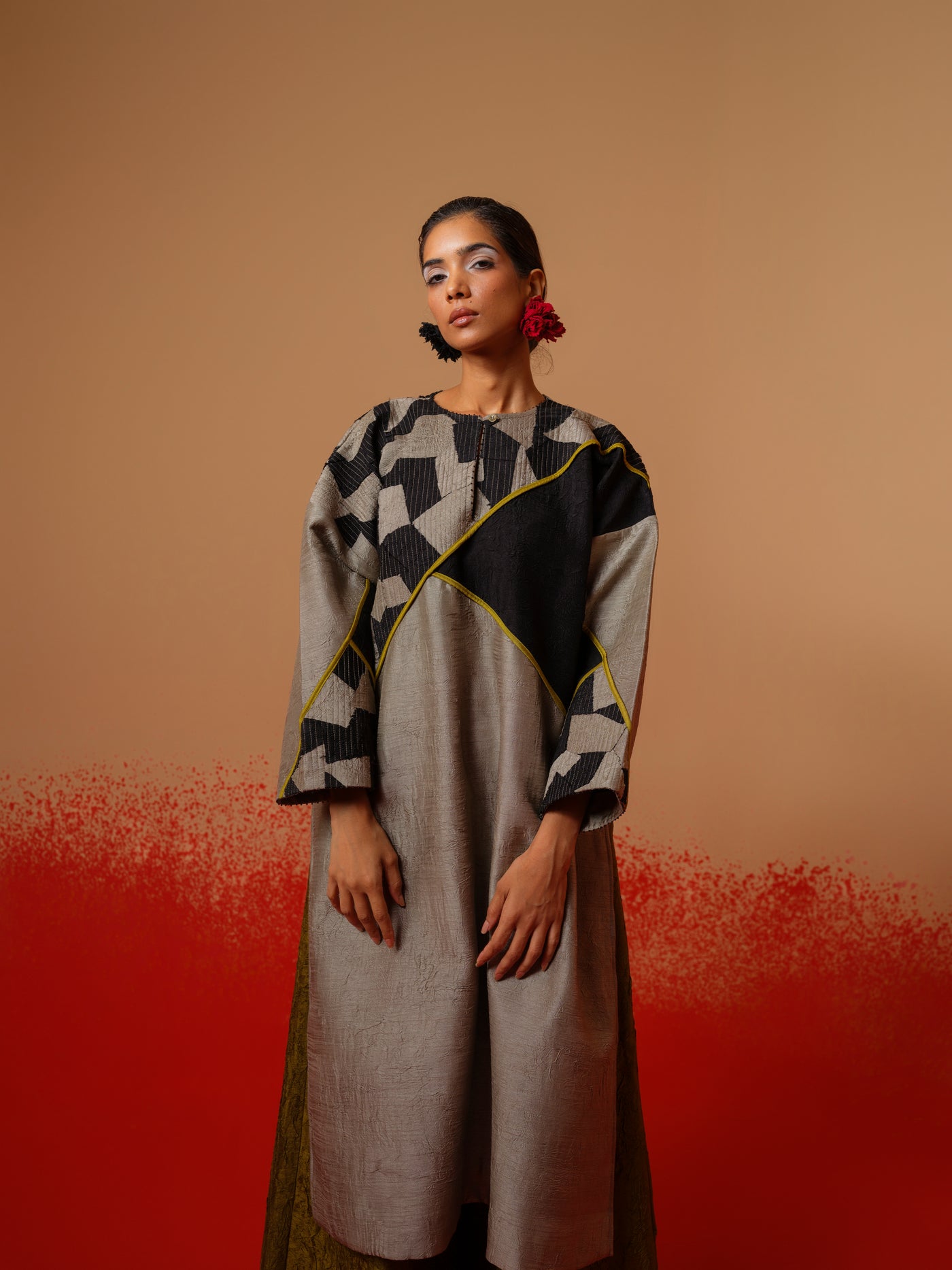Crest Tunic-Grey + Black + Moss Green