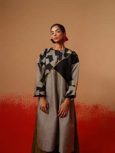 Crest Tunic-Grey + Black + Moss Green