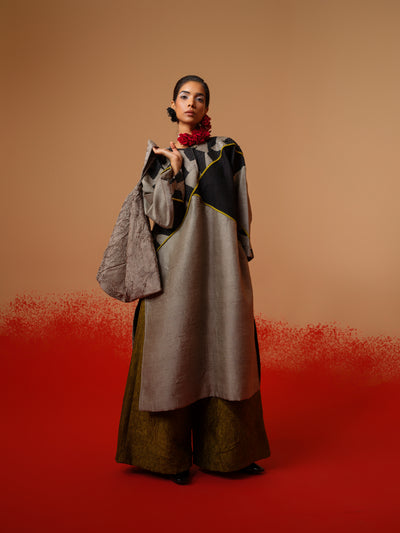Crest Tunic-Grey + Black + Moss Green