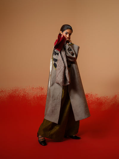 Crest Tunic-Grey + Black + Moss Green