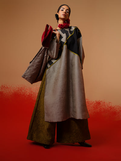 Crest Tunic-Grey + Black + Moss Green