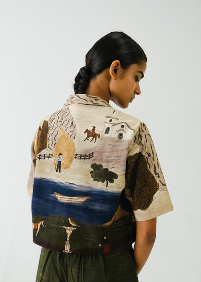 Crop Shirt-Village Print
